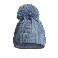 EH800-DB: Dusty Blue Eco Cable Knit Hat w/Pom Pom (0-12M)